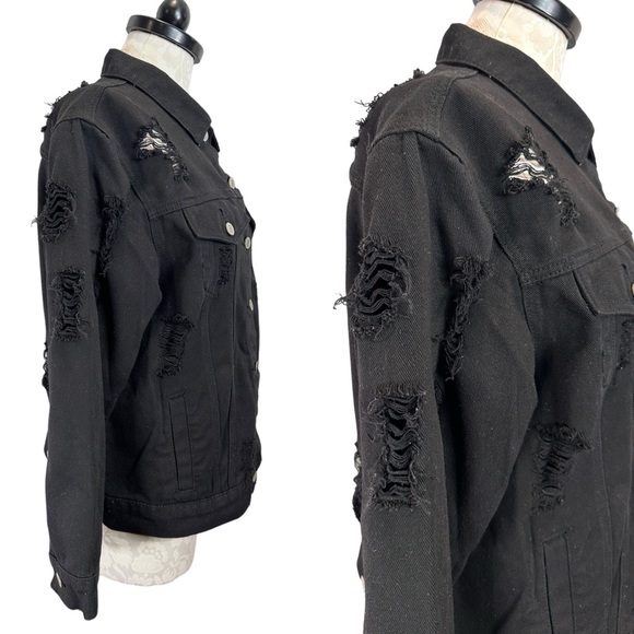 Iris Jeans Black Distressed Denim Jacket Grunge Large - Picture 6 of 15